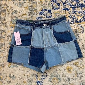Women's Super-High Rise Cut-Off Jean Shorts - Wild Fable™ Blue Denim Patchwork